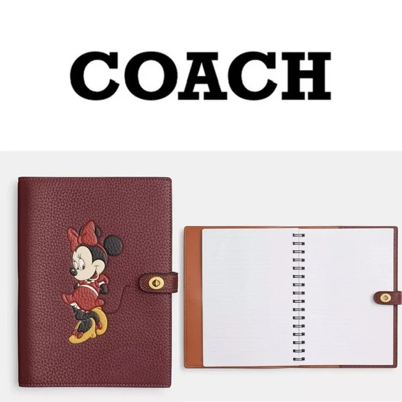 NEW Coach x Disney Minnie Mouse Wine Multi Regenerative Leather Notebook Journal